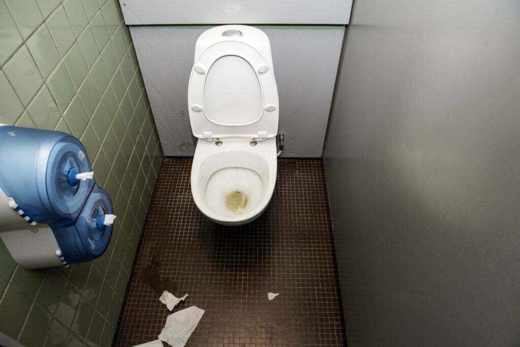 Toilet med toiletbrættet slået op
