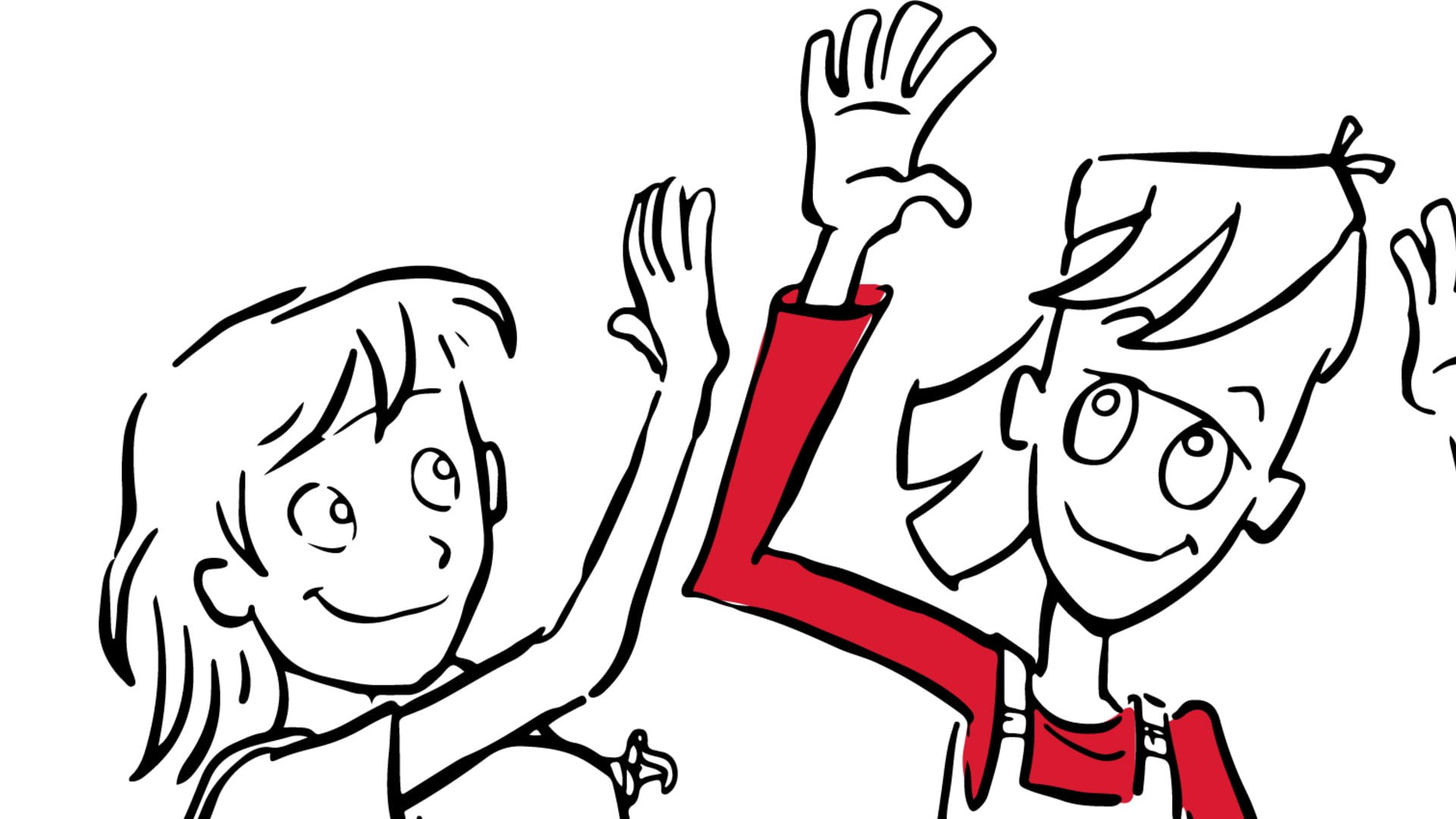 Tegning af elever der giver rækker hænderne op